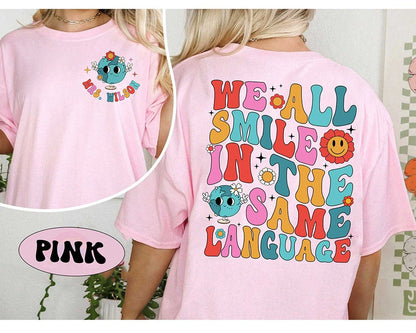 ESL Teacher Shirt, We All Smile in the Same Language Shirt, Groovy English Teacher Shirt, Multilingual Teacher, Teacher Appreciation Gift