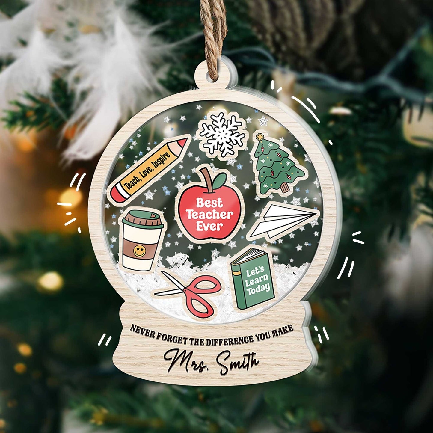 Teacher Christmas Shaker Ornament, Personalized Teacher Gifts, Teacher Ornament Thank You Gifts, Teacher Appreciation Gift, End of Year Gift