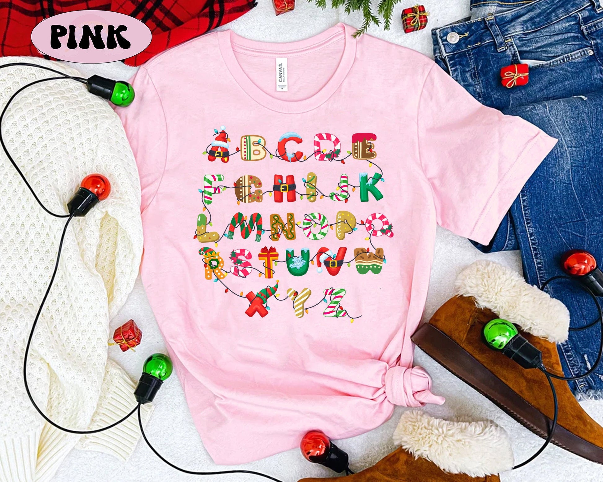 Teacher Christmas Shirt, Cute Christmas Alphabet Shirt, Kindergarten Teacher Alphabet, Christmas Teacher Sweatshirt, Teacher Christmas Gift