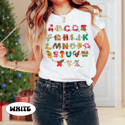 Teacher Christmas Shirt, Cute Christmas Alphabet Shirt, Kindergarten Teacher Alphabet, Christmas Teacher Sweatshirt, Teacher Christmas Gift