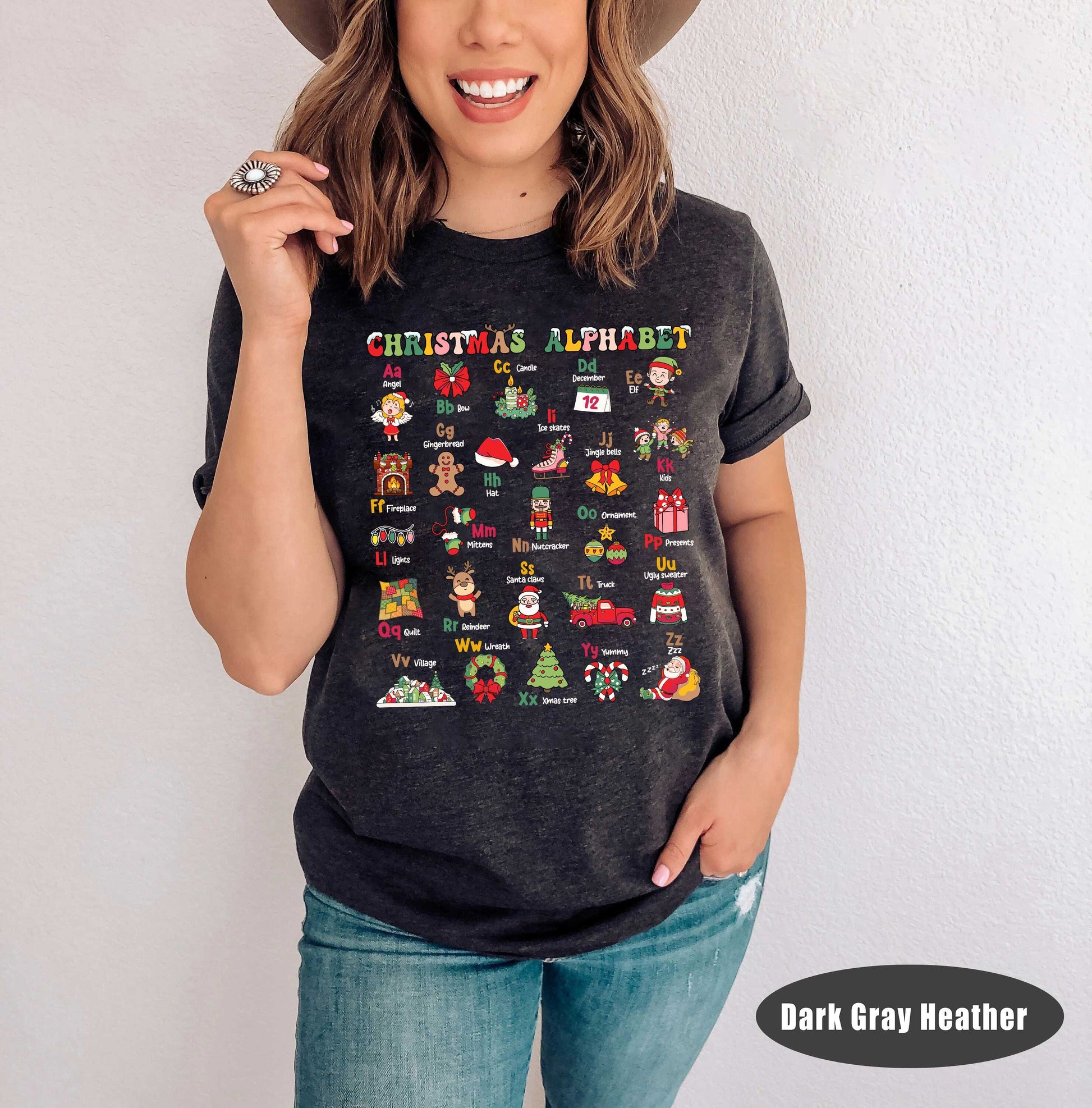 Teacher Christmas Shirt, Christmas Alphabet Shirt For Teacher, Kindergarten Teacher Alphabet Tee, Teacher Sweatshirt, Teacher Christmas Gift