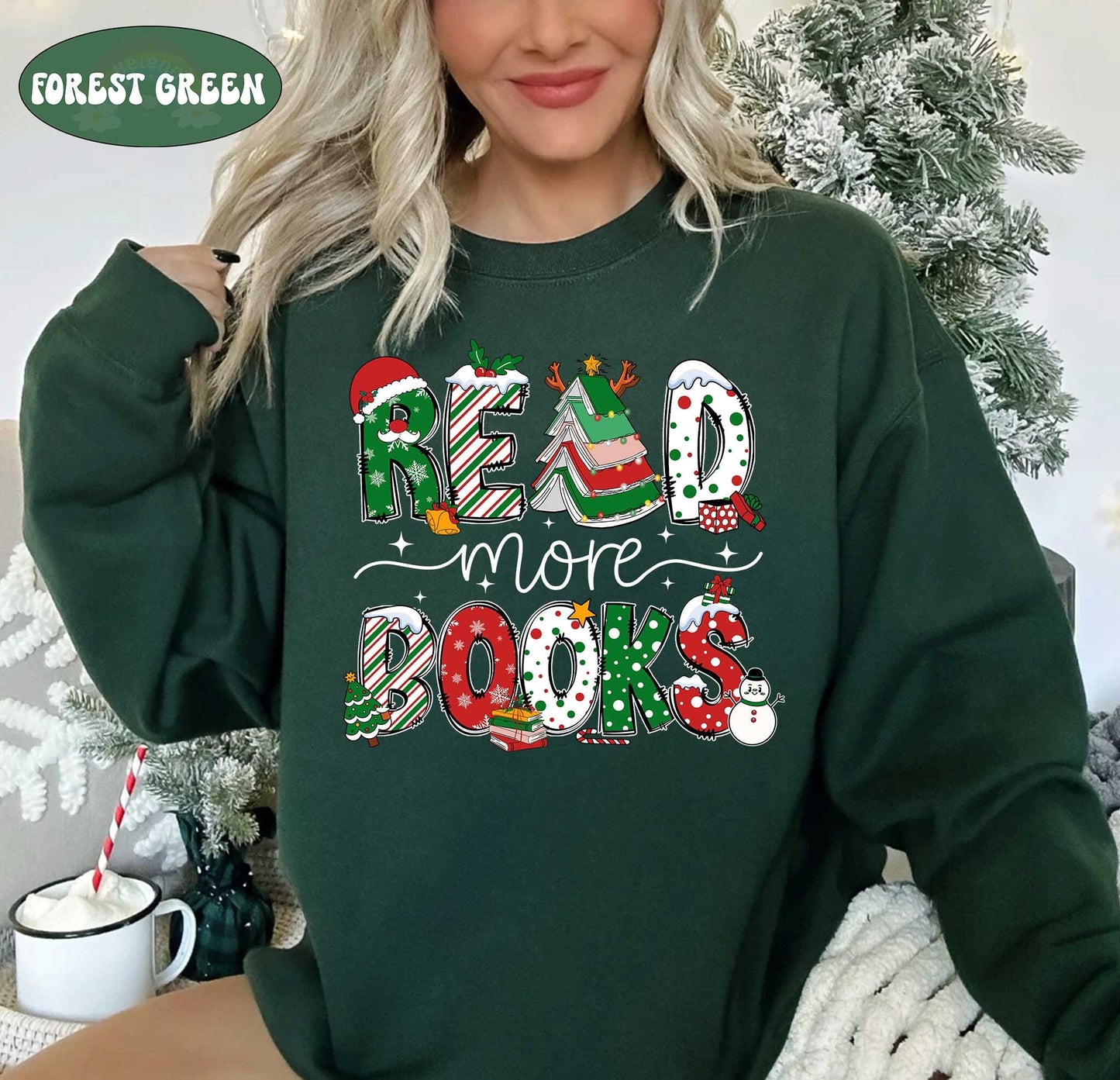 Christmas Reading Book Shirt, Read More Books Teacher Christmas Sweatshirt, Book Lovers Xmas Gift, Librarian Gift, Teacher Christmas Gift