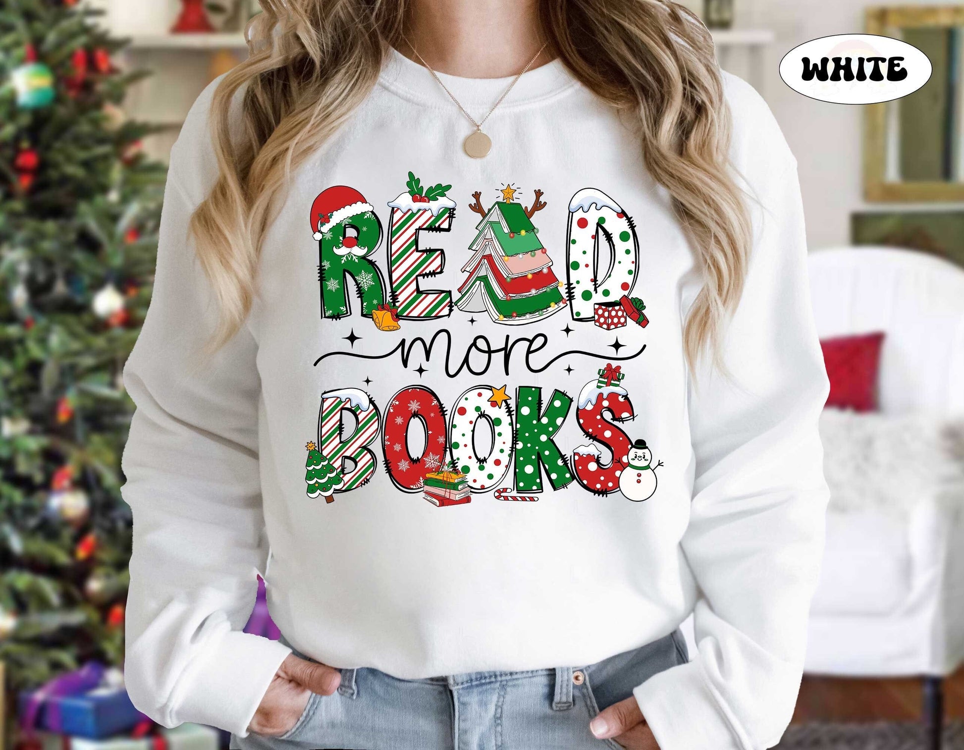 Christmas Reading Book Shirt, Read More Books Teacher Christmas Sweatshirt, Book Lovers Xmas Gift, Librarian Gift, Teacher Christmas Gift
