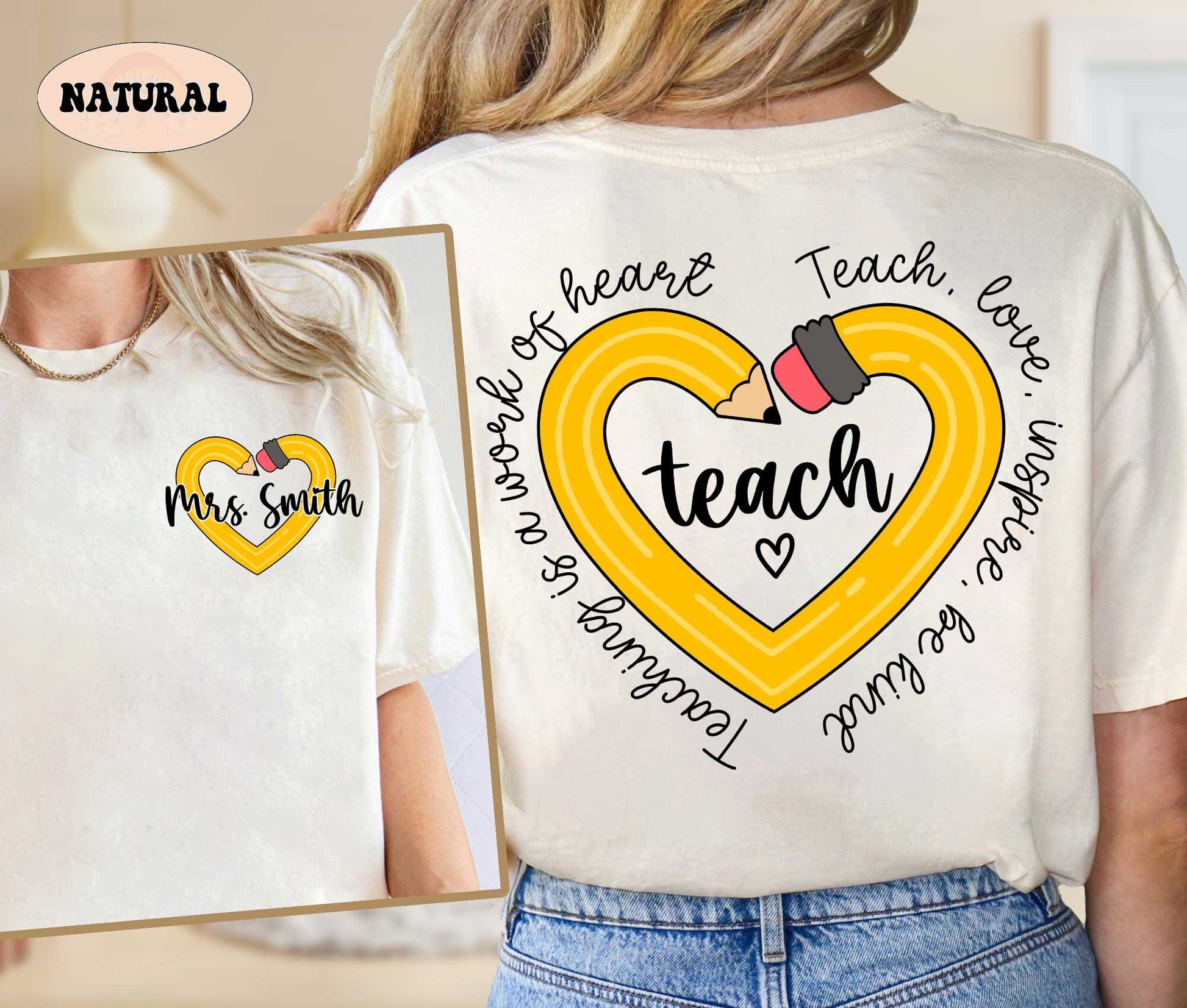 Teacher Shirt, Teaching Is A Work Of Heart, Teacher Life Shirt, Custom Teacher Pencil Shirt, Kindergarten Teacher, Teacher Appreciation Gift