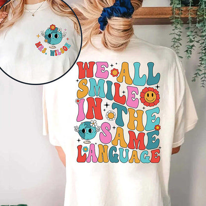 ESL Teacher Shirt, We All Smile in the Same Language Shirt, Groovy English Teacher Shirt, Multilingual Teacher, Teacher Appreciation Gift