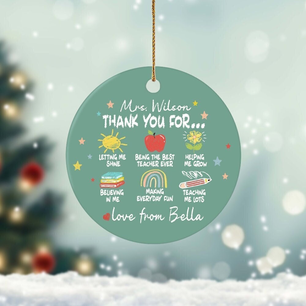 Personalized Teacher Ornament, Thank You Teacher Ornament, Best Teacher Ever, Custom Christmas Gifts For Teacher, Teacher Gift Keepsakes