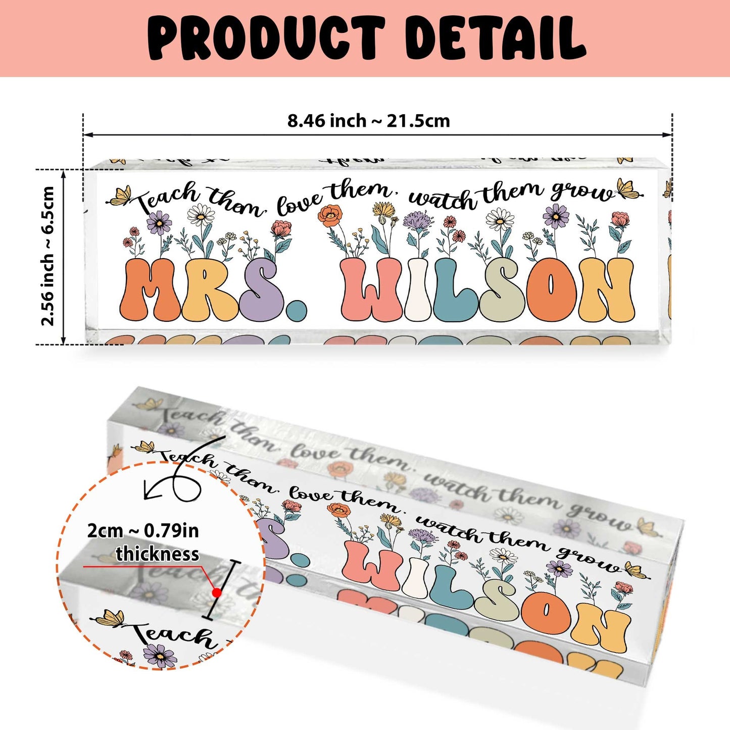 Teacher Desk Plaque Name Plate, Teacher Appreciation Gift, Personalized Teacher Acrylic Name Sign, Custom Teacher Gift, Back To School Gift