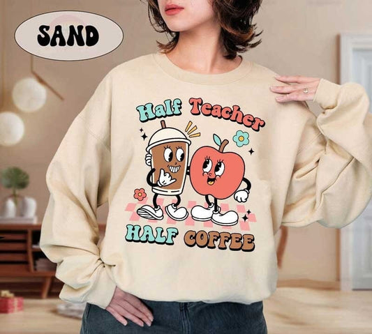 Teacher Shirt, Half Teacher Half Coffee Shirt, Coffee Teach Repeat, Funny Teacher Shirt, Groovy Teacher Shirt, Teacher Appreciation Gift