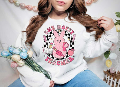 Teacher Easter Shirt, One Hoppy Teacher Shirt, Funny Teacher Shirt, Easter Day Teacher Tee, Teacher Bunny, Teacher Life, Easter Teacher Gift