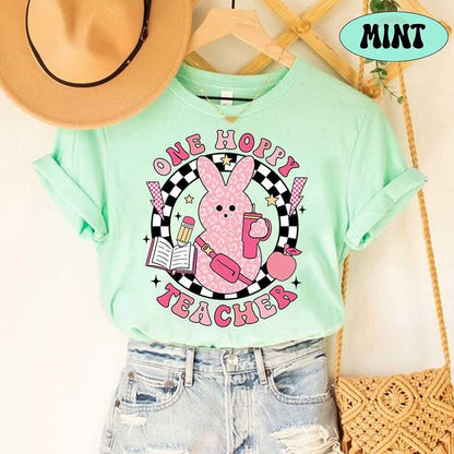 Teacher Easter Shirt, One Hoppy Teacher Shirt, Funny Teacher Shirt, Easter Day Teacher Tee, Teacher Bunny, Teacher Life, Easter Teacher Gift