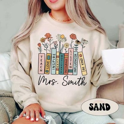 Teacher Shirt, Teacher Book Shirt, Custom Teacher Shirt, Flower Book Shirt, Teach Love Inspire, Back To School, Teacher Appreciation Gift