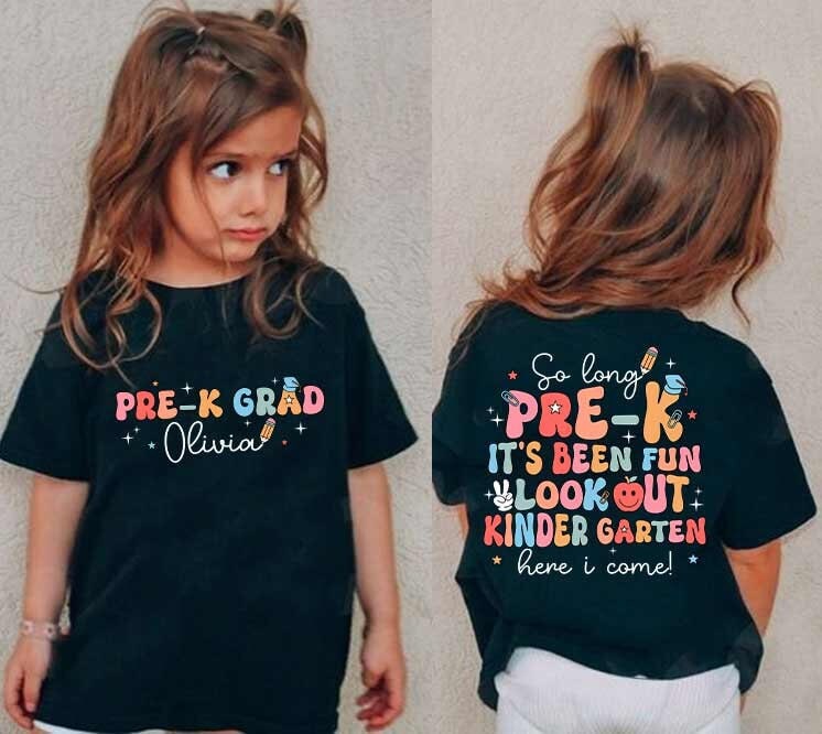 An image that&#39;s both lively and endearing, with the words PRE-K IT&#39;S BEEN FUN LOOK OUT KINDERGARTEN arrayed in a spectrum of colors, decorated with stars and learning motifs, capturing the essence of moving on to kindergarten