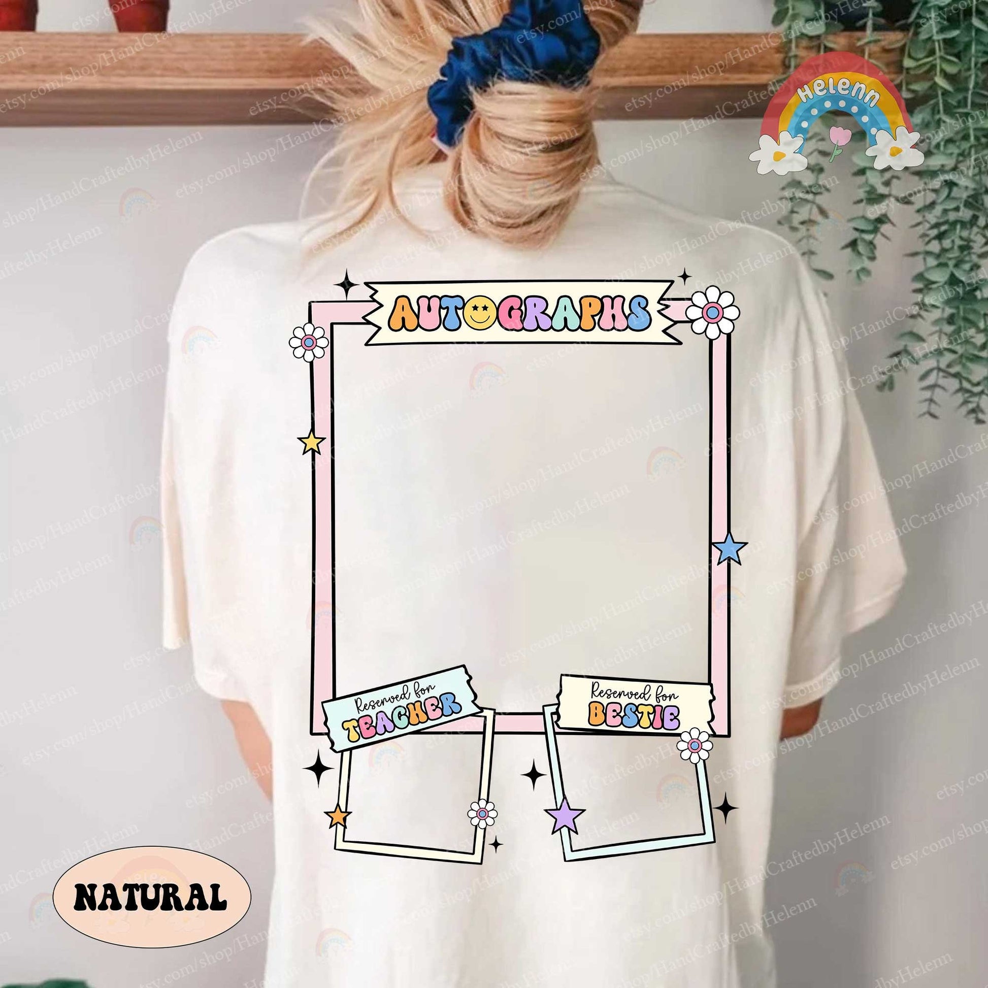 The t-shirt is a memento of school memories, invitingly designed with a spectrum of colors above a blank space, ready to capture the signatures and notes from peers and mentors during the 2023-2024 school year.