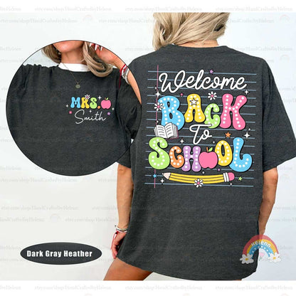 Colorful and inviting, this graphic perfectly captures the excitement of going back to school with its vividly colored letters and friendly illustrations of school essentials like a globe and an apple.