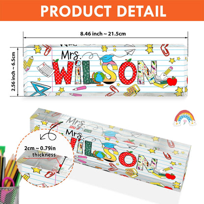 Personalized Teacher Appreciation Gift, Teacher Name Plate Desk Plaque, Teacher Gift, Custom Teacher Acrylic Name Sign, Back To School Gift