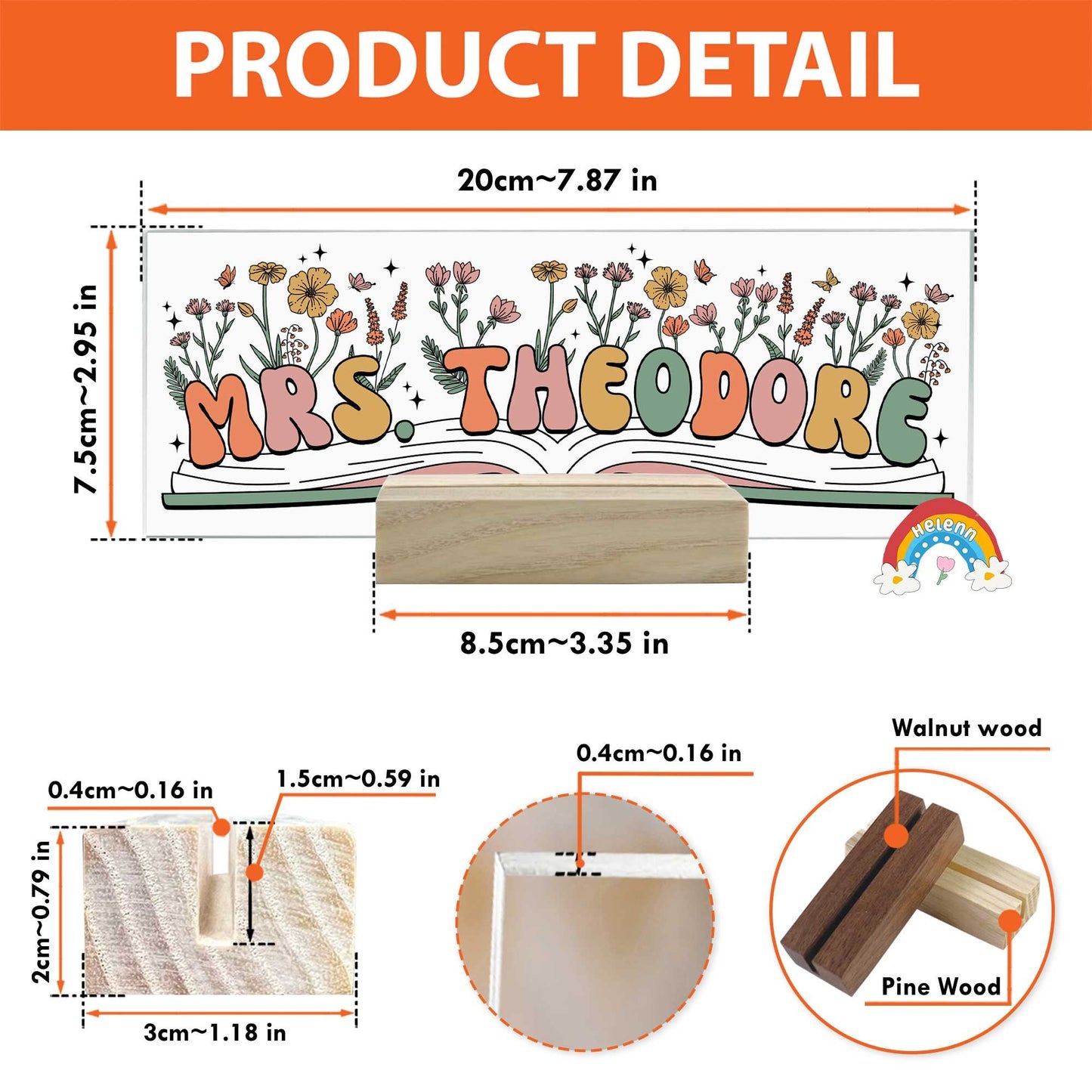 Personalized Teacher Name Plate With Flower, Teacher Gift, Teacher Acrylic Desk Sign Desk Plaque, Back To School, Teacher Appreciation Gift