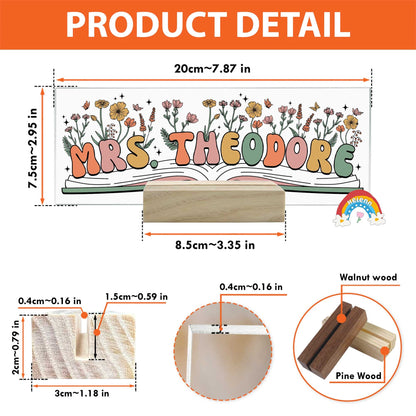 Personalized Teacher Name Plate With Flower, Teacher Gift, Teacher Acrylic Desk Sign Desk Plaque, Back To School, Teacher Appreciation Gift