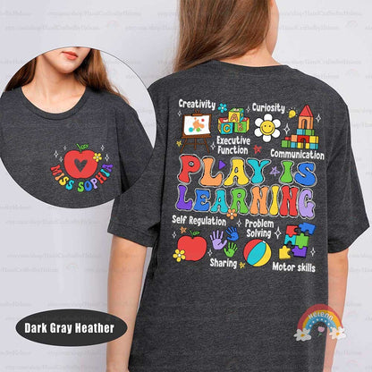 This lively and engaging artwork uses bold, colorful letters and cheerful educational icons to communicate that play is an essential pathway to learning, ideal for decorating a classroom or children&#39;s learning space.