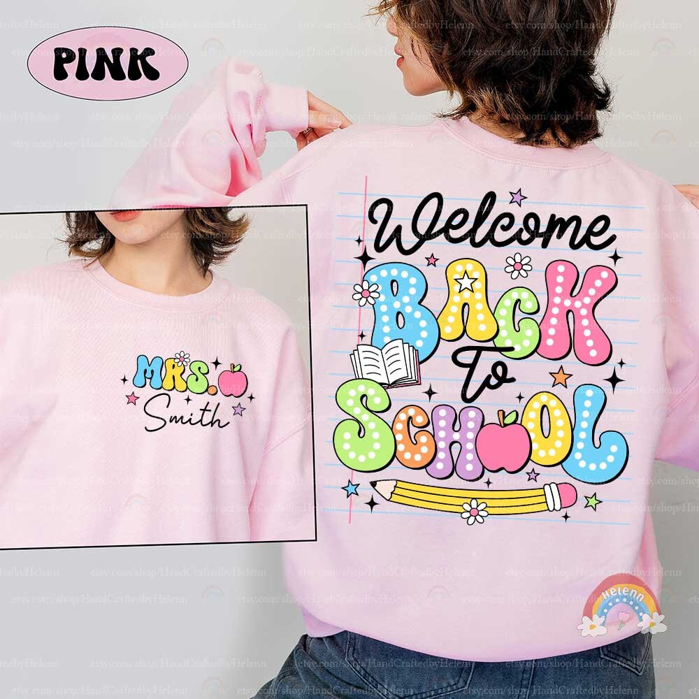 Set against a black notebook-style background, the design features the phrase Back to School in a lively mix of colors and patterns, surrounded by whimsical symbols of education like stars and a cheerful apple.