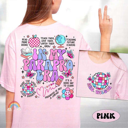 A whimsical and joyful illustration showcasing the important role of a paraprofessional, decorated with a variety of playful and educational motifs on a black background.