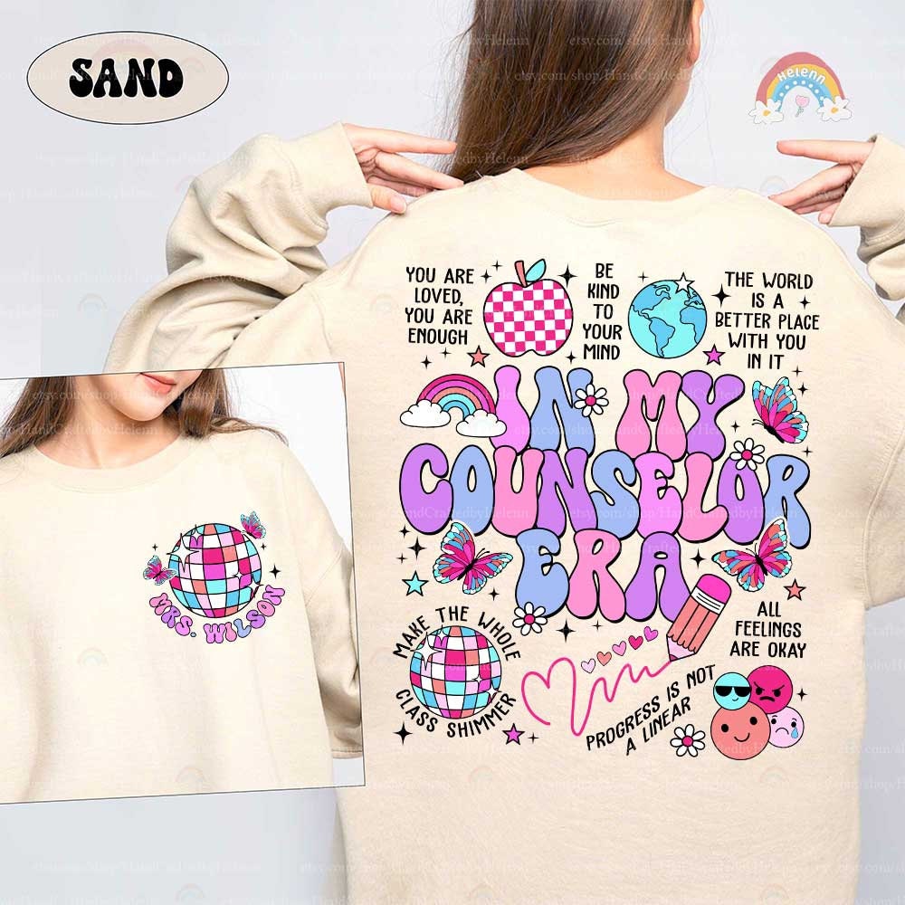 An eye-catching design that captures the joyful essence of the counselor era, adorned with educational symbols and cheerful colors on a black background.