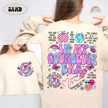 An eye-catching design that captures the joyful essence of the counselor era, adorned with educational symbols and cheerful colors on a black background.