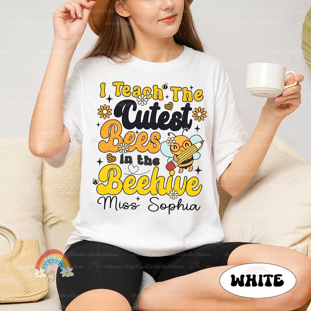 A fun and educational themed graphic, with vibrant yellow lettering set against a black background, decorated with white and orange flowers, bee illustrations, and honeycomb patterns.