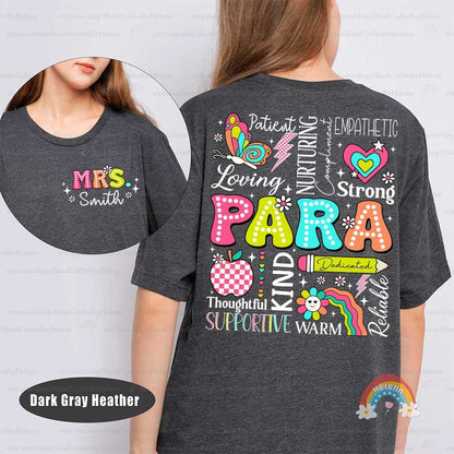 A joyful celebration of teaching, this image showcases PARA in lively, dotted typography, flanked by a gingham apple and other charming elements that symbolize creativity and inspiration.
