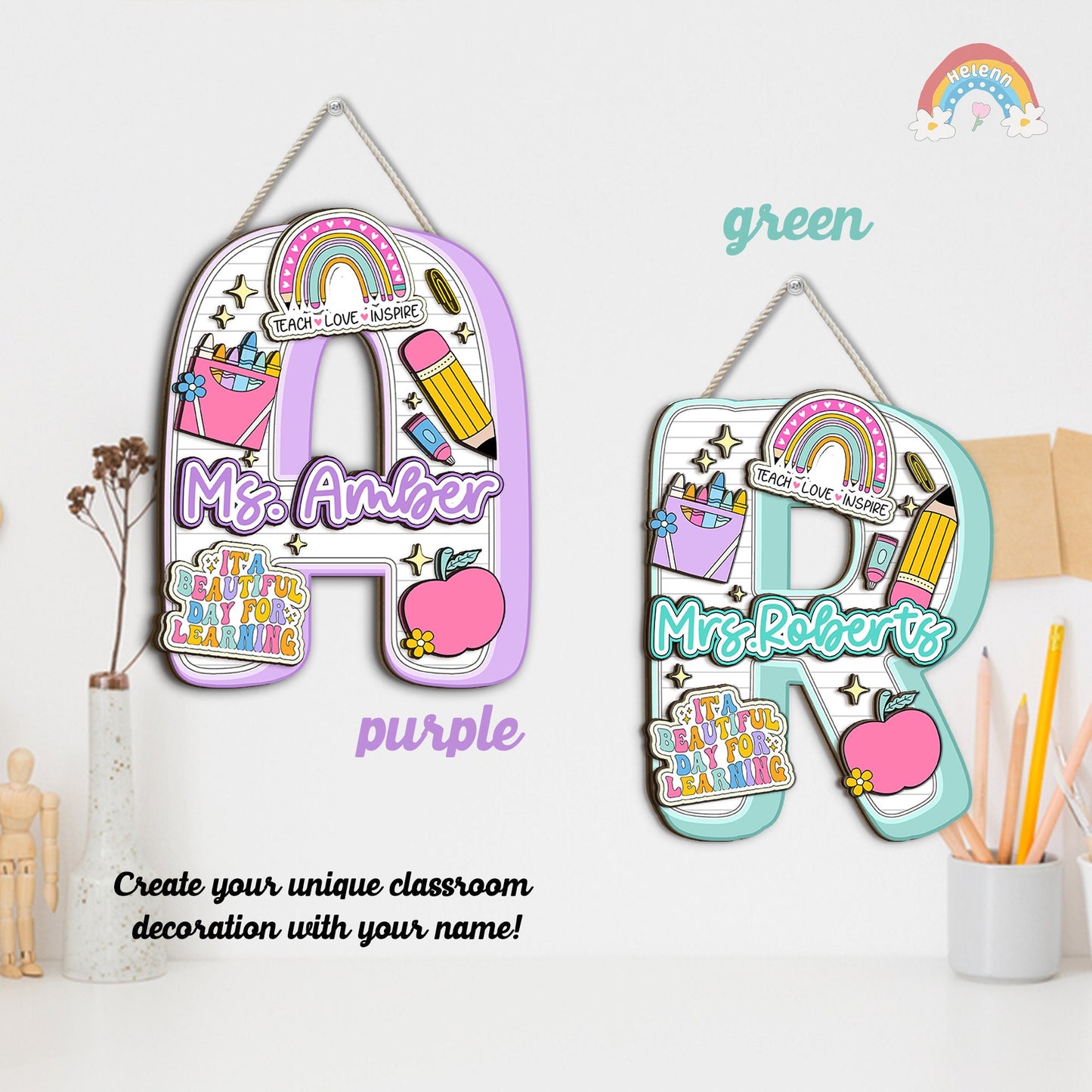 Custom Teacher Door Hanger, Teacher 3D Wood Sign For Classroom, Teacher Name Welcome Sign, Teacher Christmas Gift, Teacher Appreciation Gift