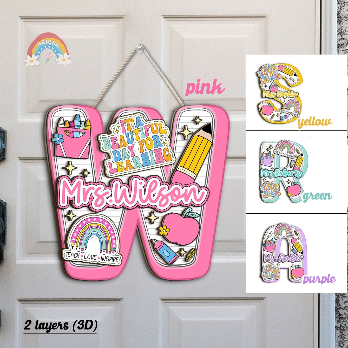 Teacher Name Sign For Classroom 3D Wooden Sign, Custom Teacher Name Sign, Teacher Door Hanger, Back To School, Teacher Appreciation Gift