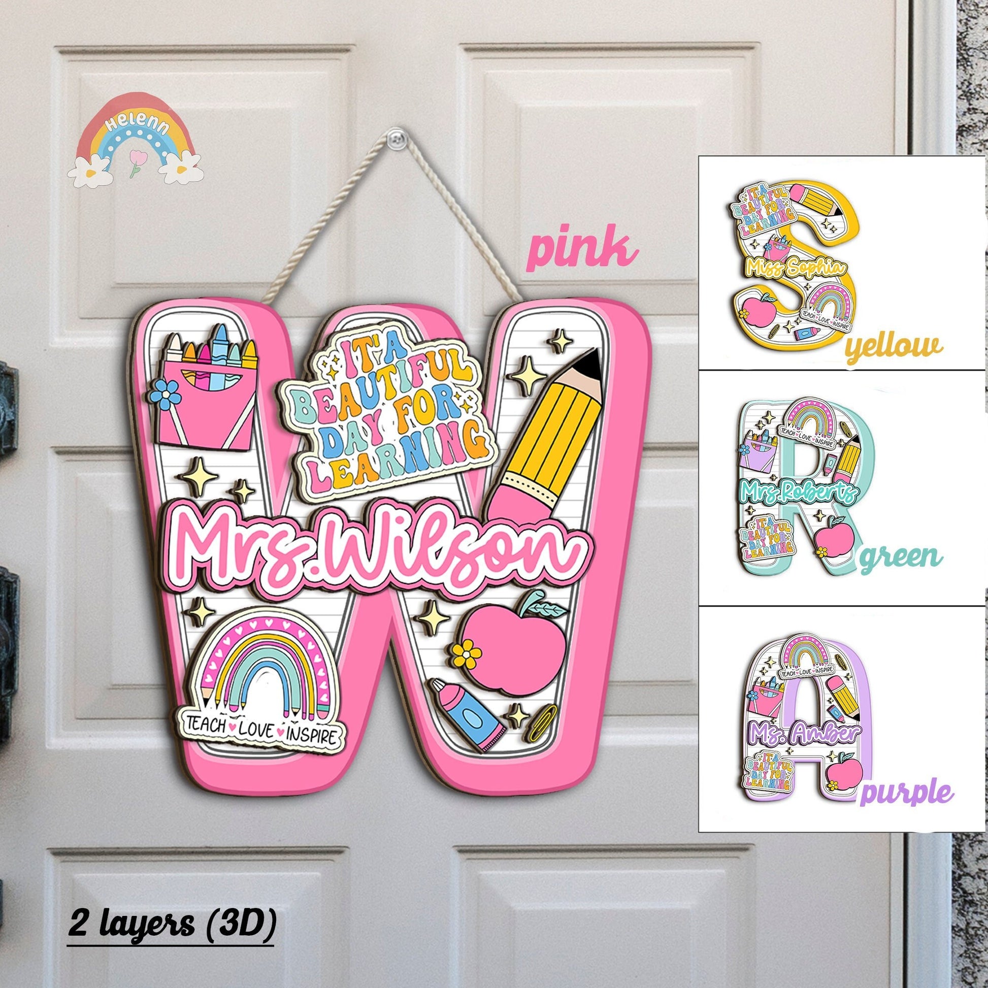 Teacher Name Sign For Classroom 3D Wooden Sign, Custom Teacher Name Sign, Teacher Door Hanger, Back To School, Teacher Appreciation Gift