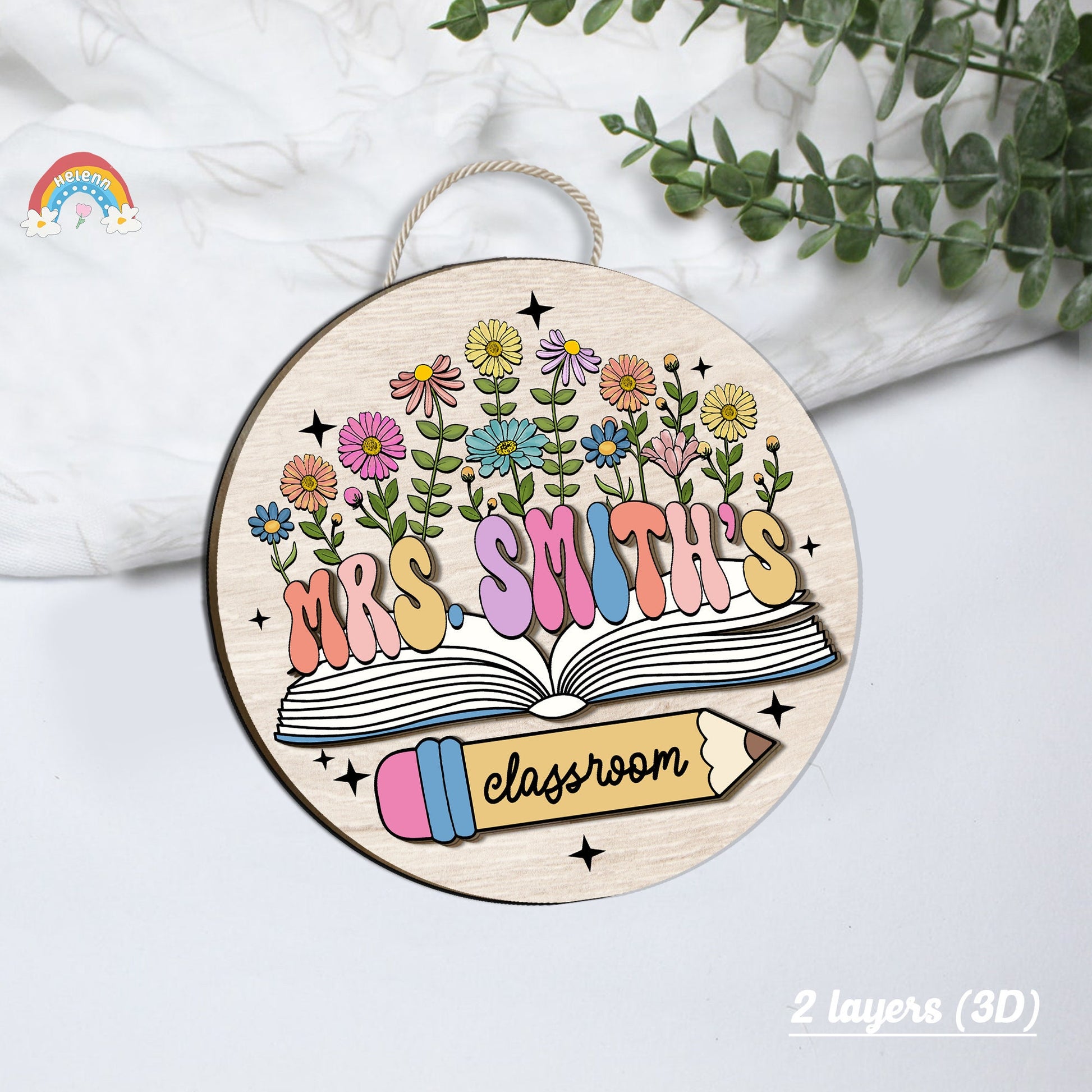 Custom Teacher Door Hanger With Flowers, Teacher Name Sign For Classroom, Teacher Christmas Gift, Back To School, Teacher Appreciation Gift