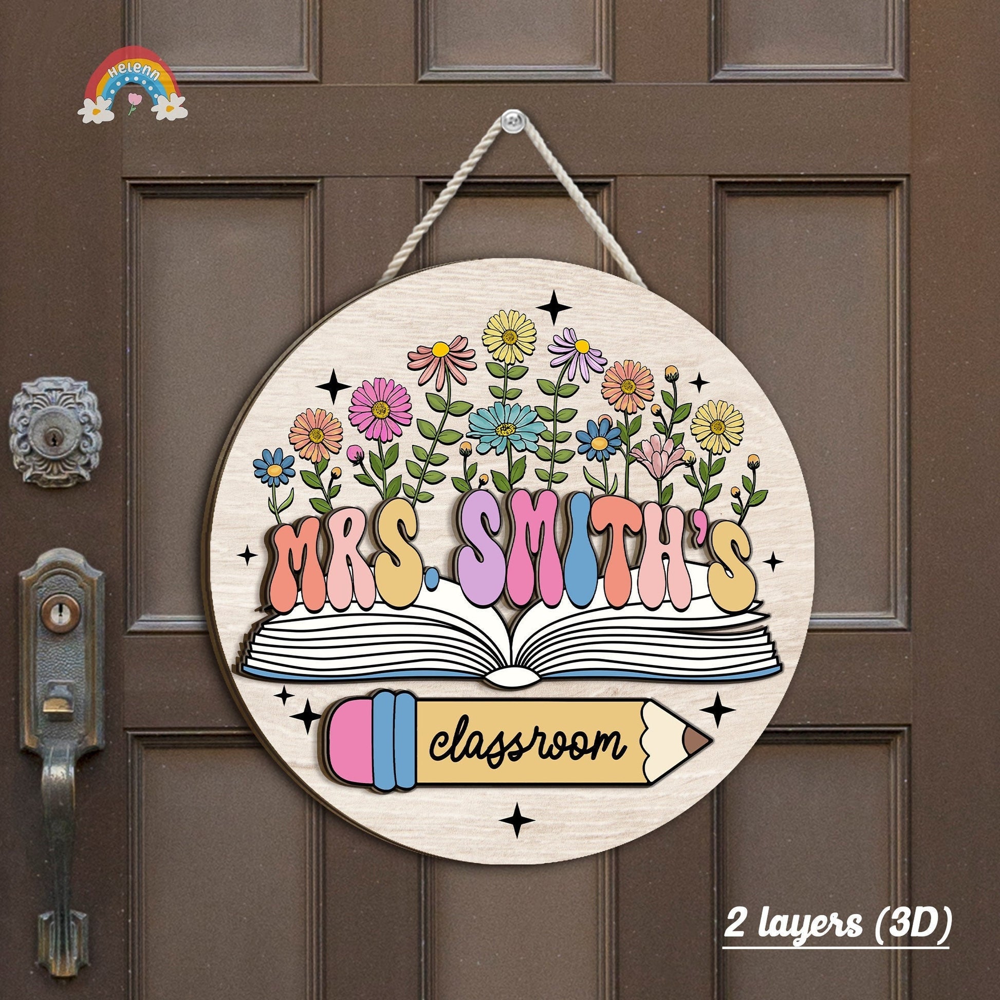 Custom Teacher Door Hanger With Flowers, Teacher Name Sign For Classroom, Teacher Christmas Gift, Back To School, Teacher Appreciation Gift
