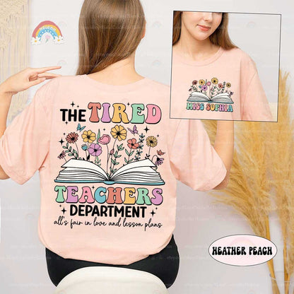This graphic combines nature and text to express the theme of teachers feeling worn out. The colorful floral elements add a lively contrast to the stark message conveyed by the word TIRED.