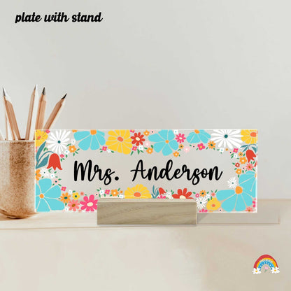 Personalized Teacher Name Plate, Teacher Appreciation Gifts, Wildflower Teacher Desk Name Plate, Back To School, Custom Name Teacher Gift