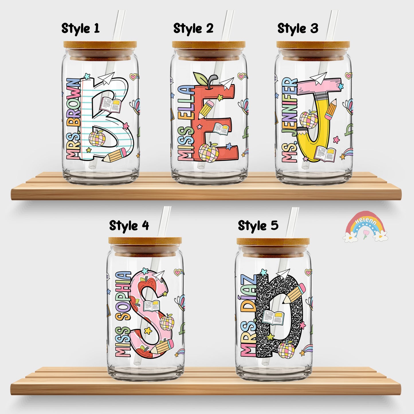 Personalized Teacher 16oz Glass Can, Custom Name Teacher Tumbler Iced Coffee Cup, Teacher Gift Back To School, Teacher Appreciation Gifts