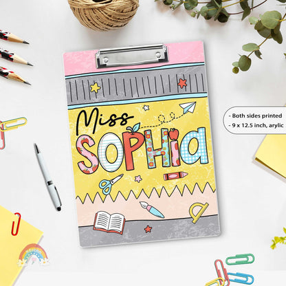 Custom Teacher Clipboard, Personalized Teacher Acrylic Clipboard, Back To School Gift, Teacher Appreciation Gift, Custom Clipboard With Name