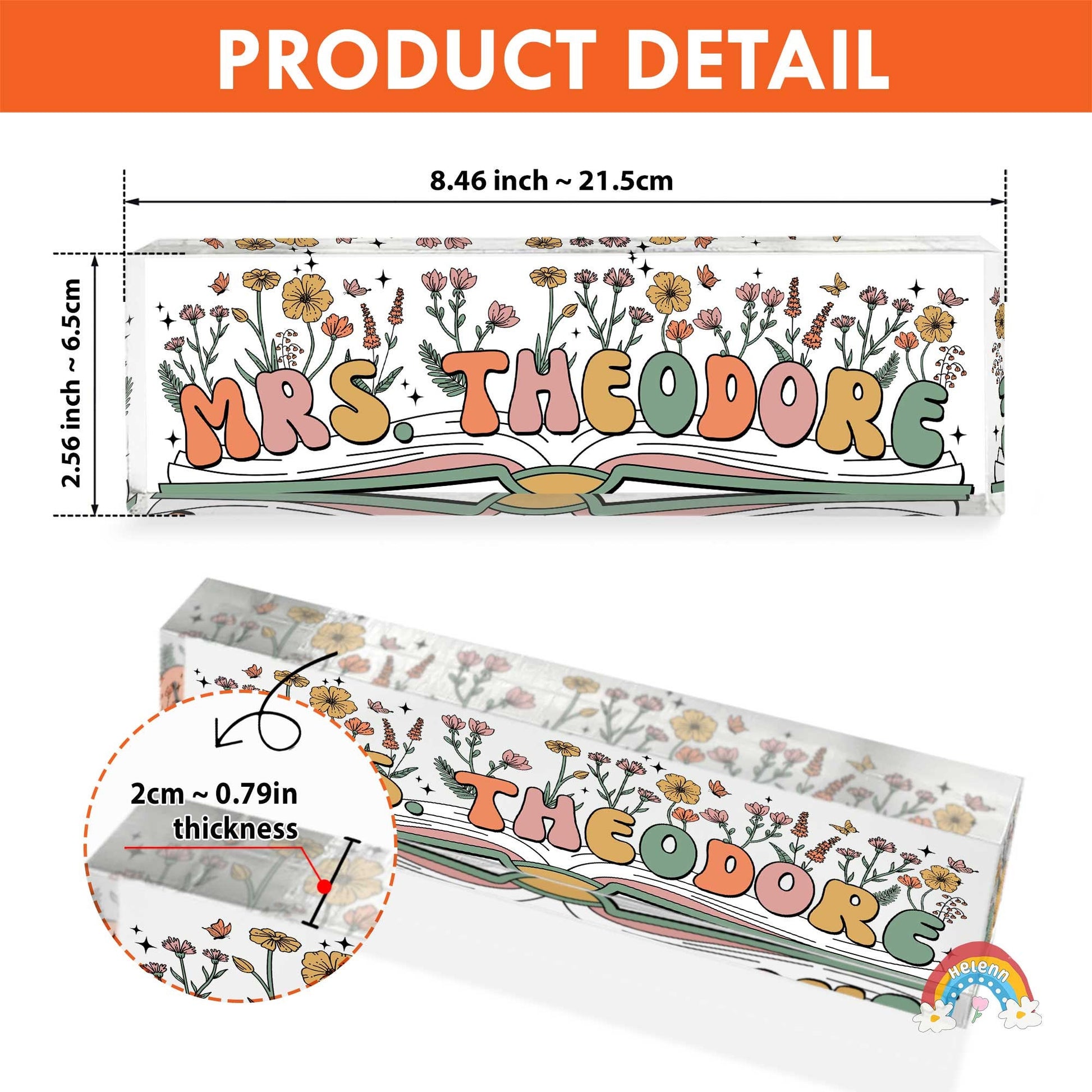 Personalized Teacher Name Plate With Flower, Teacher Gift, Teacher Acrylic Desk Sign Desk Plaque, Back To School, Teacher Appreciation Gift