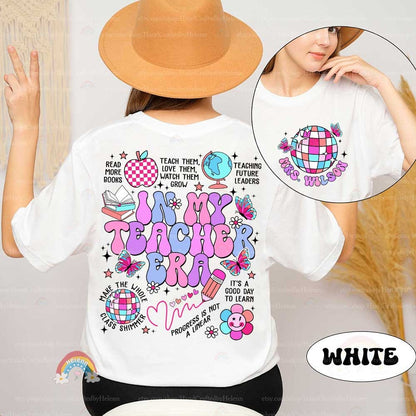 A festive and lively illustration that captures the essence of a teacher&#39;s journey, adorned with stars and butterflies, emphasizing the magic and impact of teaching.