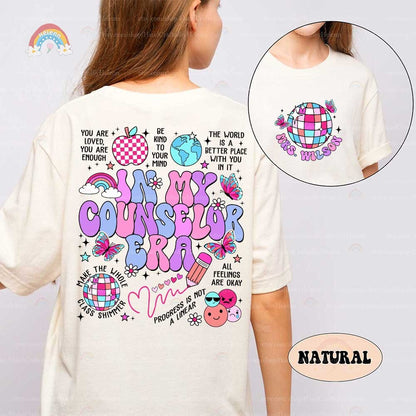 A creative and engaging graphic that uses bright colors and fun illustrations such as a rainbow, a smiling pencil, and emotive faces to highlight the counselor&#39;s impact.