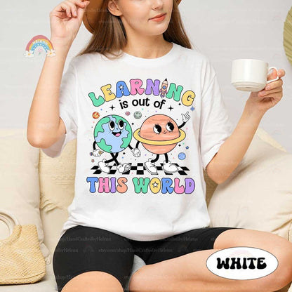 An engaging and vibrant graphic that captures the excitement of space exploration and learning, adorned with cute cartoonish planets and stars.