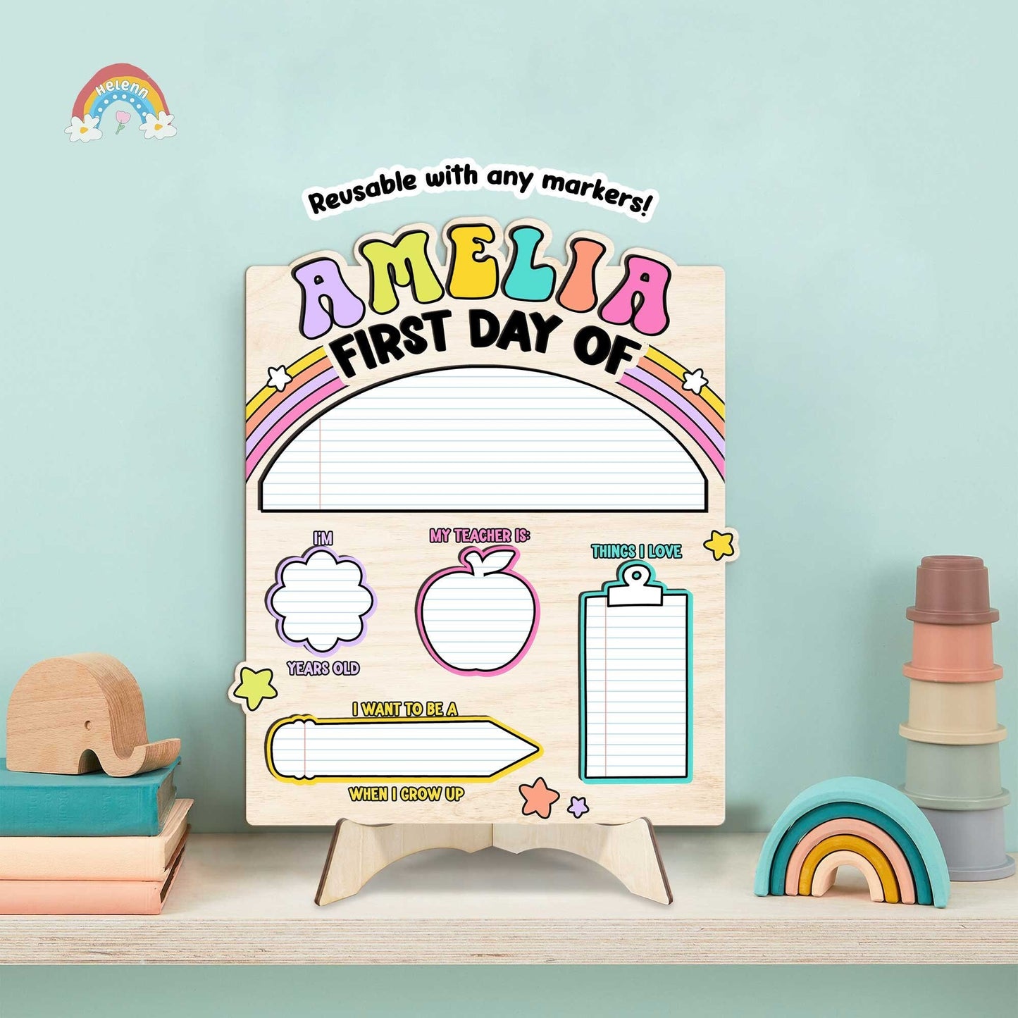 Customized First Day Of School Sign, Back To School 3D Wooden Sign, Starting School Nursery Preschool Kindergarten, Personalized School Sign