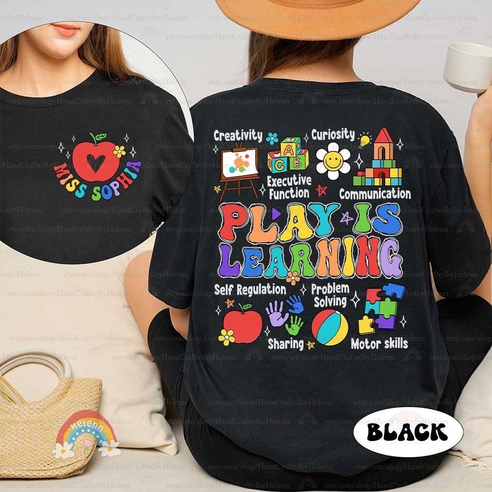 A vibrant display emphasizing that play contributes to education, adorned with an array of cheerful illustrations like a jigsaw puzzle, handprints, and a classic beach ball, each representing different aspects of playful learning.