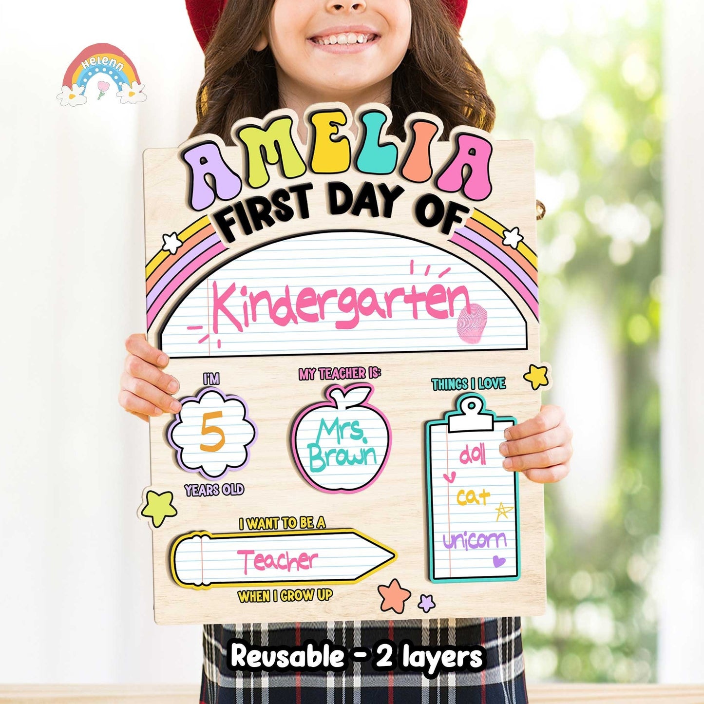 Customized First Day Of School Sign, Back To School 3D Wooden Sign, Starting School Nursery Preschool Kindergarten, Personalized School Sign