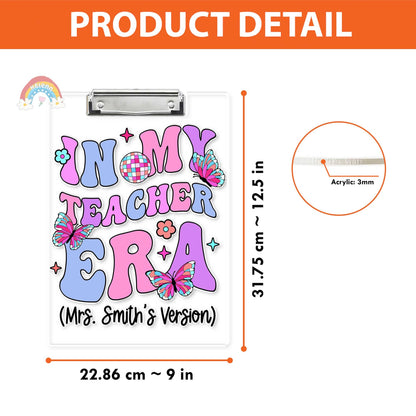Personalized Teacher Clipboard, In My Teacher Era, Custom Acrylic Clipboard For Teacher, Back To School Gift, Teacher Appreciation Gift