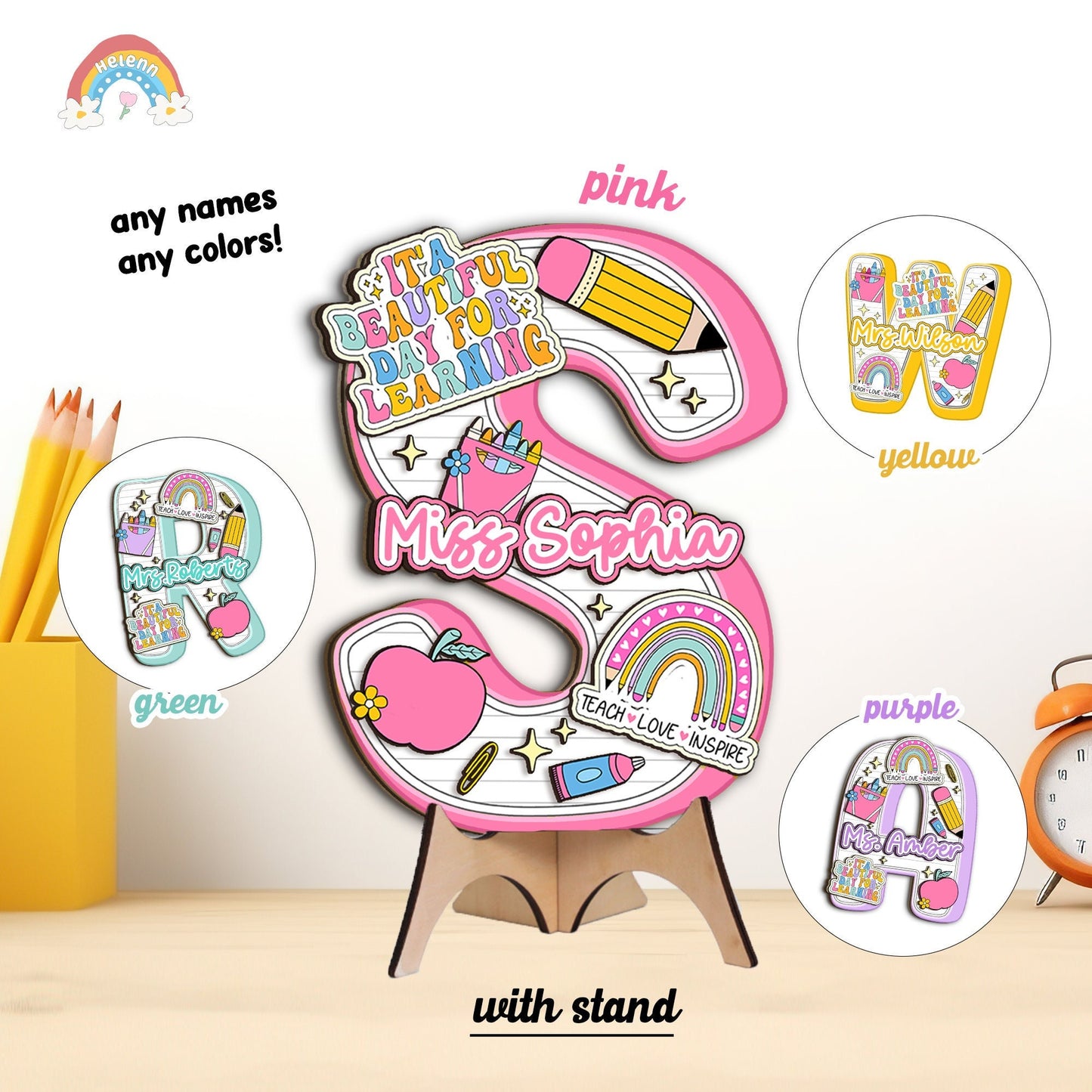 Teacher Name Sign For Classroom 3D Wooden Sign, Custom Teacher Name Sign, Teacher Door Hanger, Back To School, Teacher Appreciation Gift