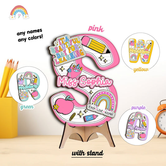 Teacher Name Sign For Classroom 3D Wooden Sign, Custom Teacher Name Sign, Teacher Door Hanger, Back To School, Teacher Appreciation Gift