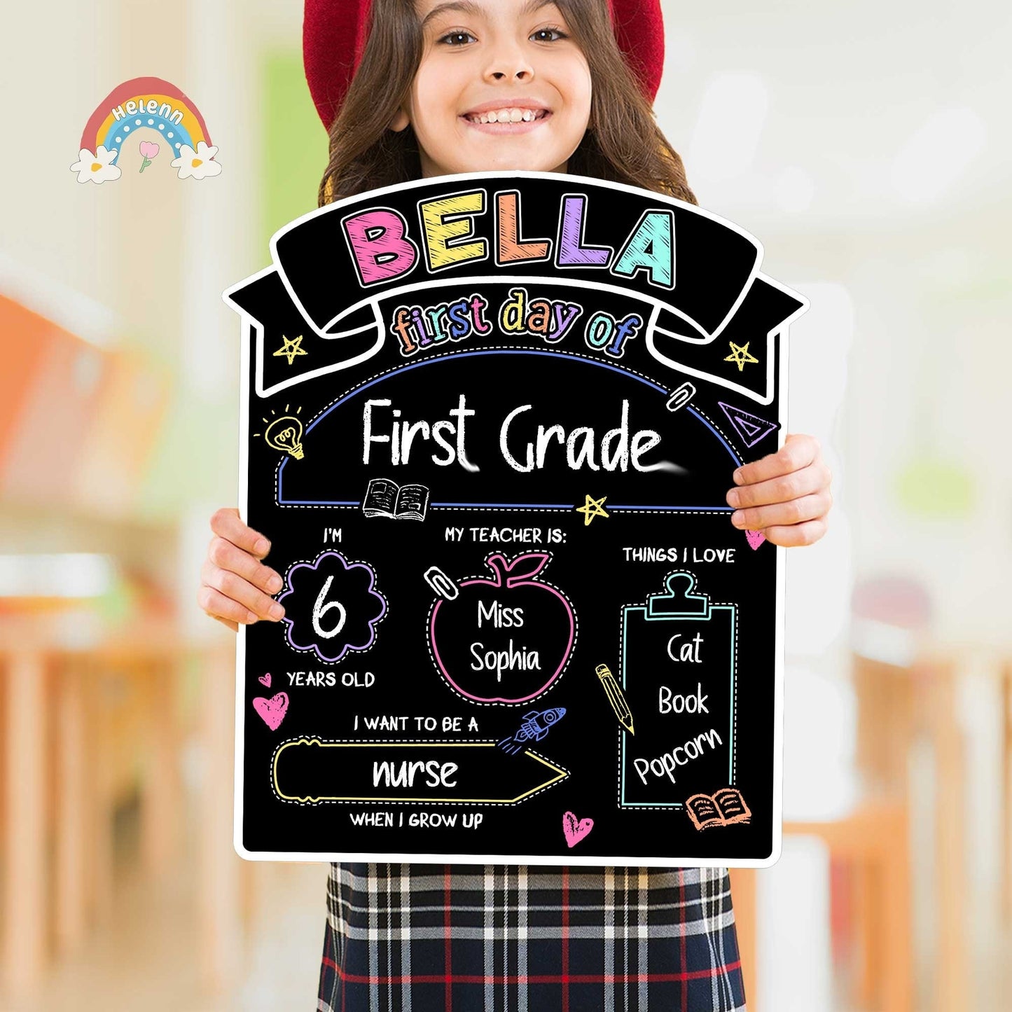 First Day Of School Sign, Personalized Reusable First Day School Sign, Starting School Nursery Preschool Kindergarten, Back To School Sign