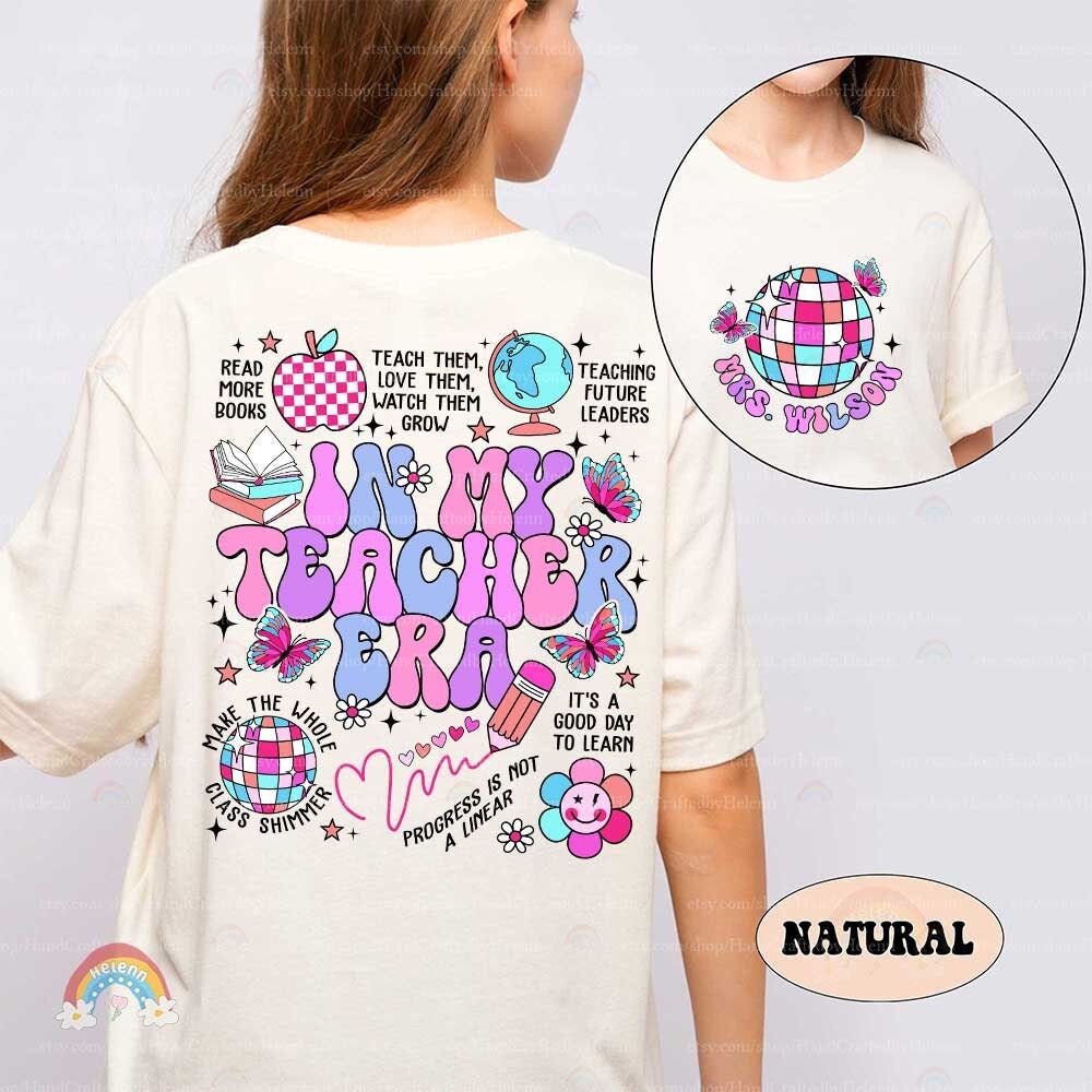 An engaging graphic that combines fun typography with educational motifs, including butterflies and books, to highlight the joyful aspects of teaching.