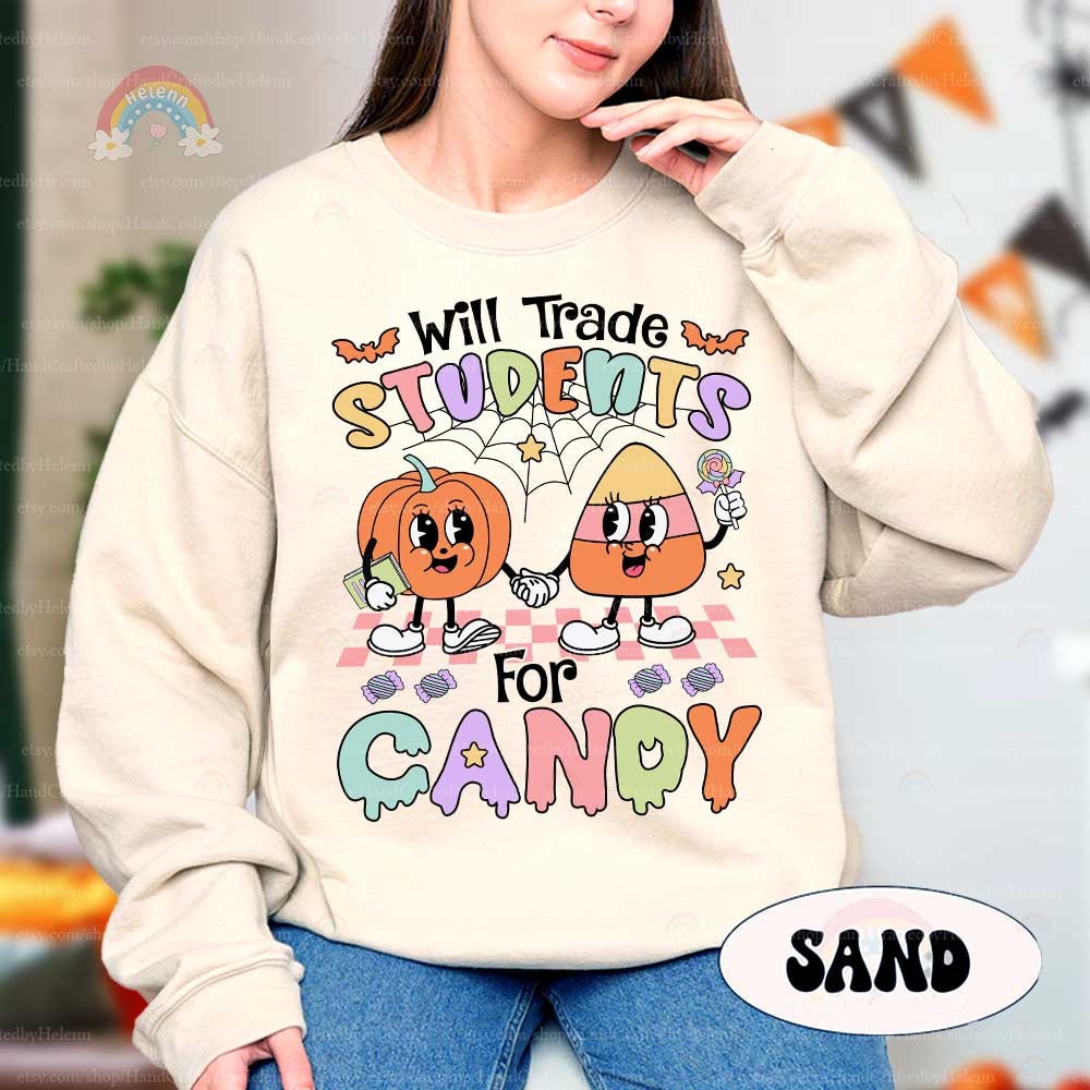 Teacher Halloween Shirt, Will Trade Students For Candy, Spooky Teacher Shirt, Teacher Halloween Gift, Halloween Kindergarten Teacher Shirt